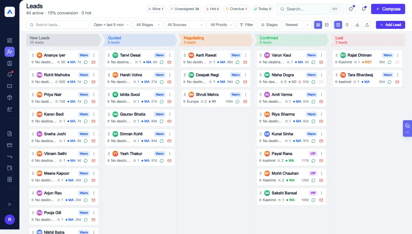 Adwix Atlas lead pipeline with New, Quoted, Negotiating, Confirmed and Lost stages